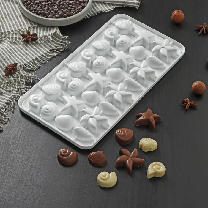 Форма для льда и шоколада «Морское дно», 28×14,5 см, 28 ячеек, цвет МИКС
