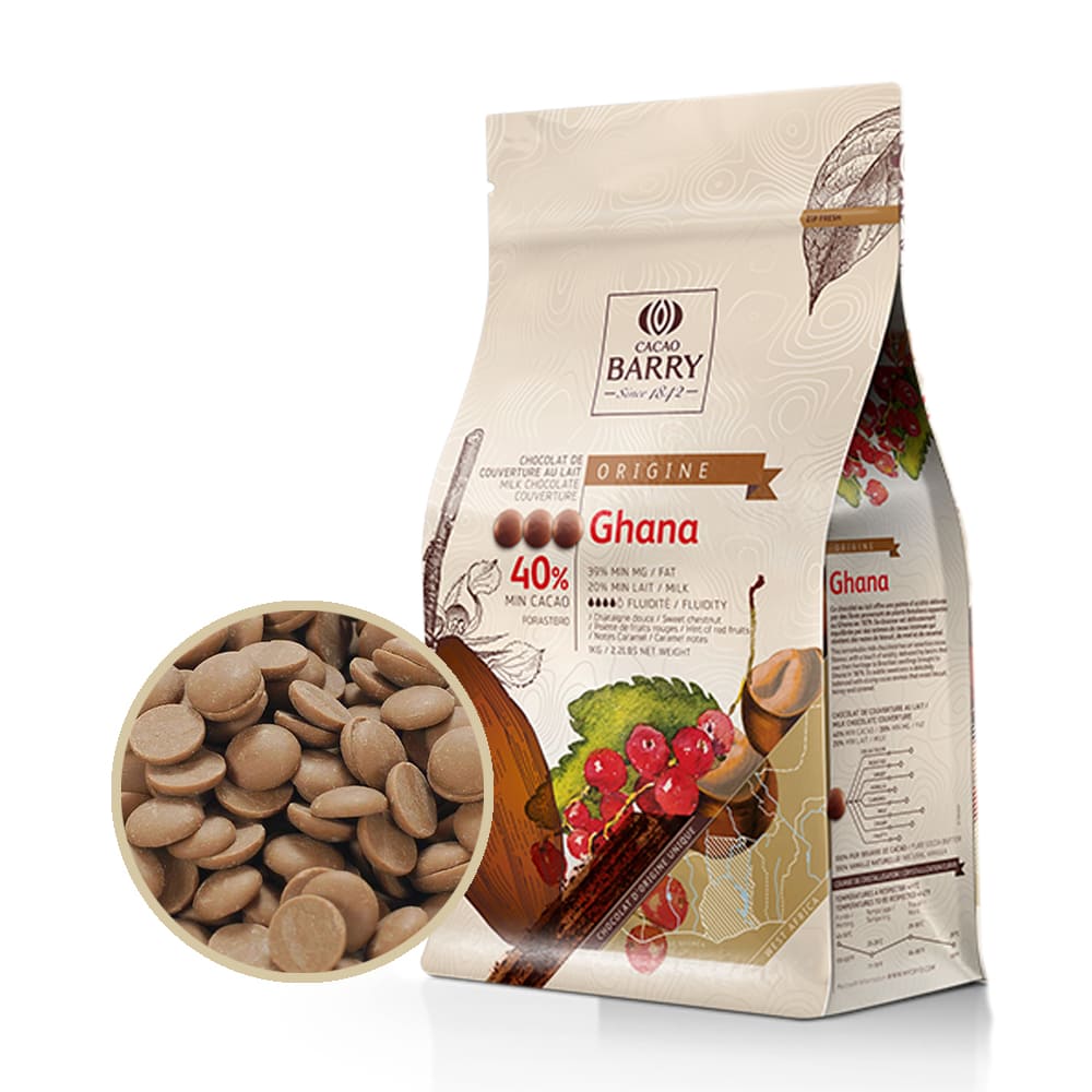 Шоколад кувертюр молочный GHANA 40% Cacao Barry 500 гр